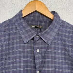 John Varvatos Shirt Men's XL Blue Plaid Check Office Preppy Casual Collared